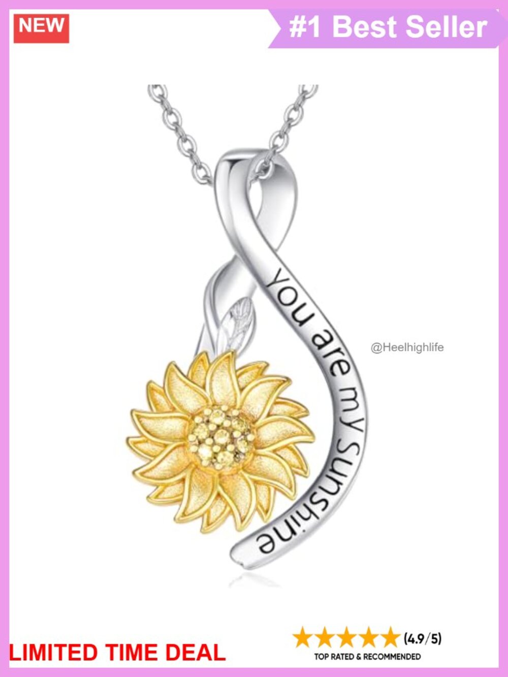 925 Sterling Silver Sunflower Pendant Necklace 18k Gold Plated CZ 18in
